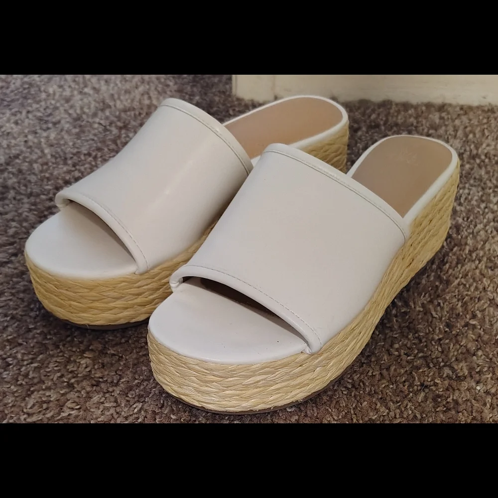 White Espadrille Platform Slide - Women
